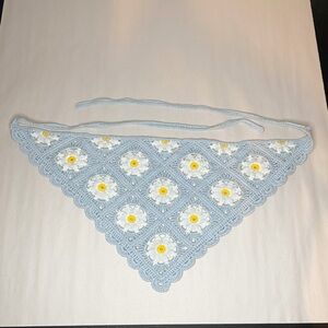 Handmade Crochet Light Blue Granny Square Daisy Triangle Hair Bandana